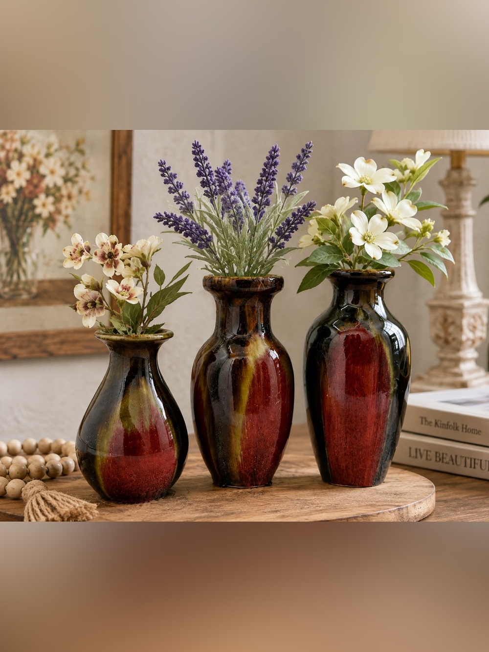 Hosley Art Pottery Bud Vase Set of 3 Earth Tone Drip Glaze Decorative Vases